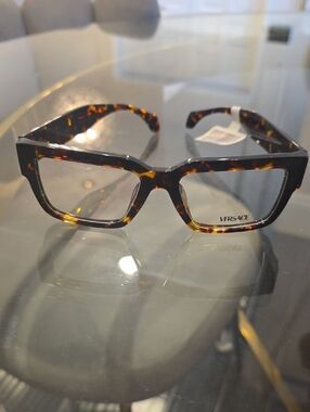 Versace Unisex Tortoiseshell Square Optical Glasses - Brown & Amber